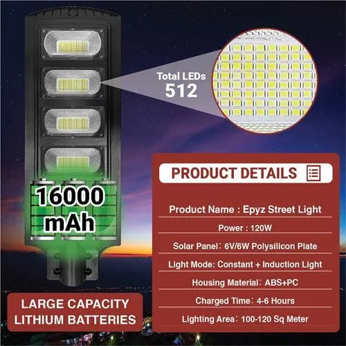 120 Watt Solar Street Light Without Pole (White Light)