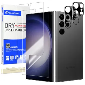 [2 2 Pack] ArmorSuit Screen Protector DRY-MilitaryShield Film   Tempered Glass Camera Lens Protector for Samsung Galaxy S23 Ultra