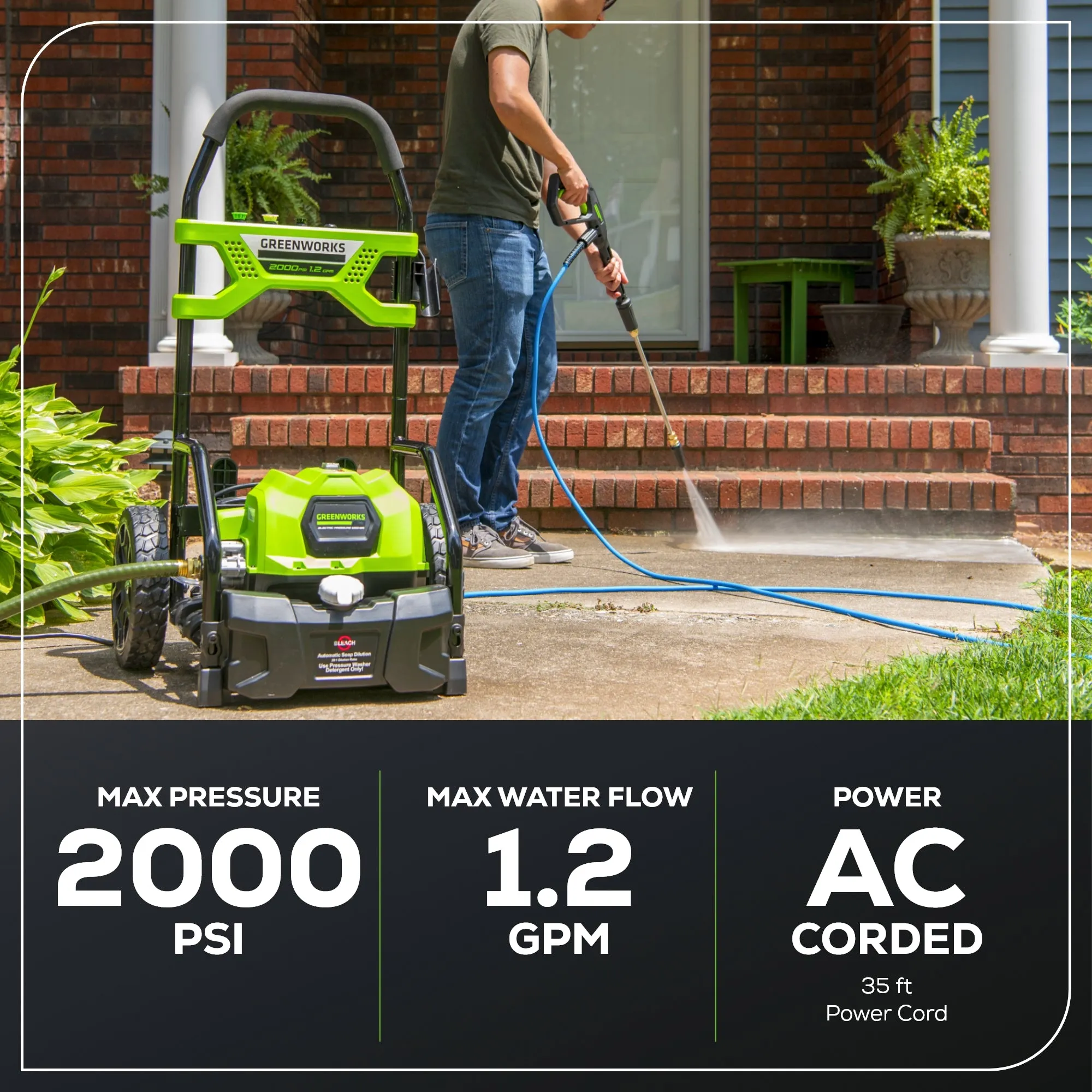 2000 PSI 1.2 GPM Cold Water Electric Pressure Washer w/ 12” Surface Cleaner and Premium Foam Cannon