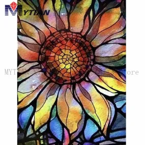 5D DIY Diamond Painting Glass Stained Sunflower Mosaic Cross Stitch Full Square Round Drill Diamond Painting