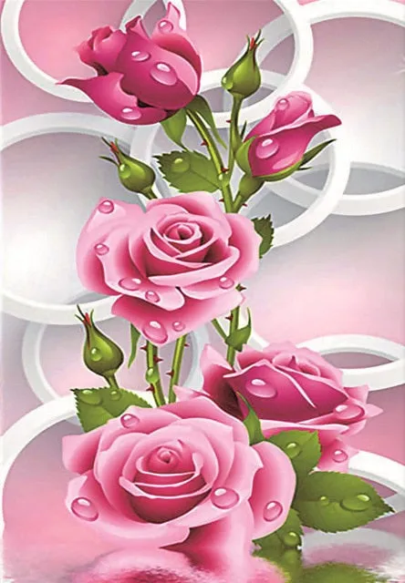 5D DIY Diamond Painting White Pink Rose Flowers Cross Stitch Diamond Embroidery Diamonds Wall Stickers Home Decoration