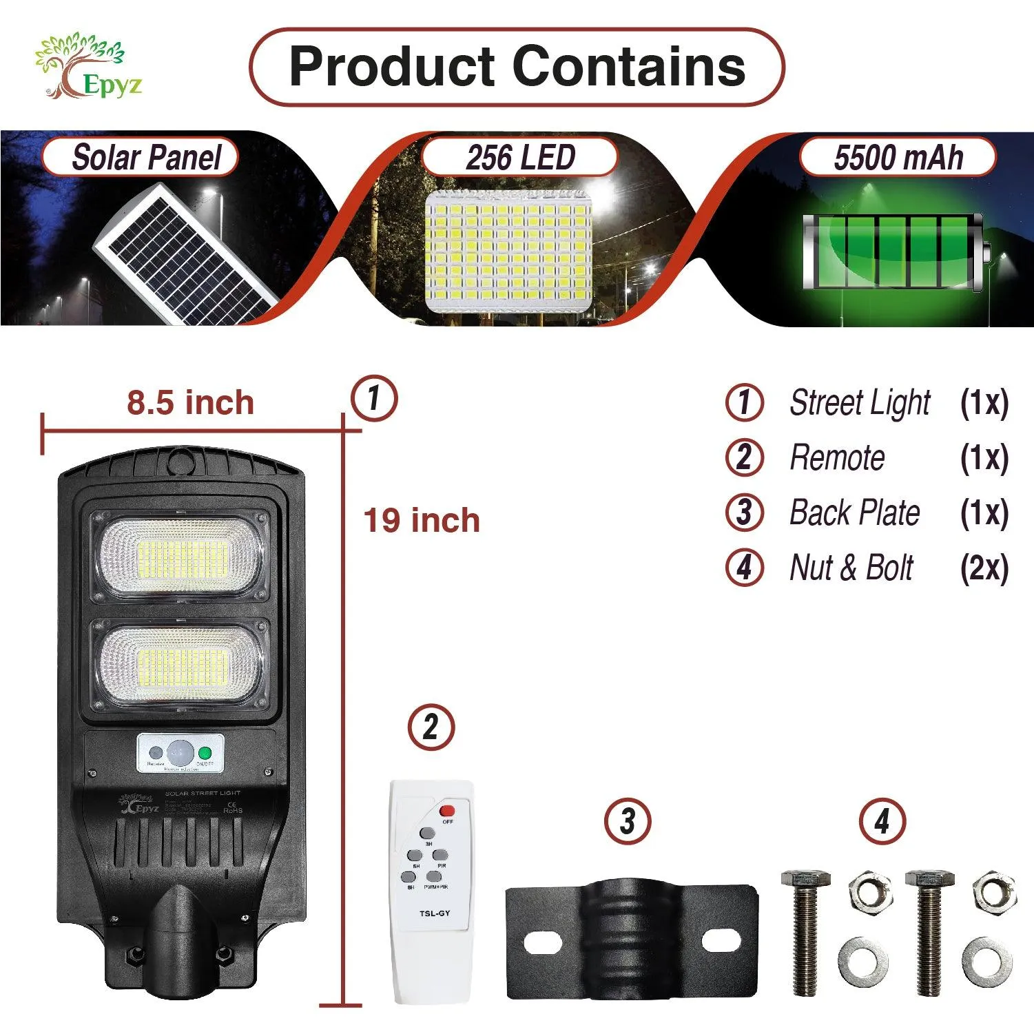 60 Watt Solar Street Lights for Garden (White Light)