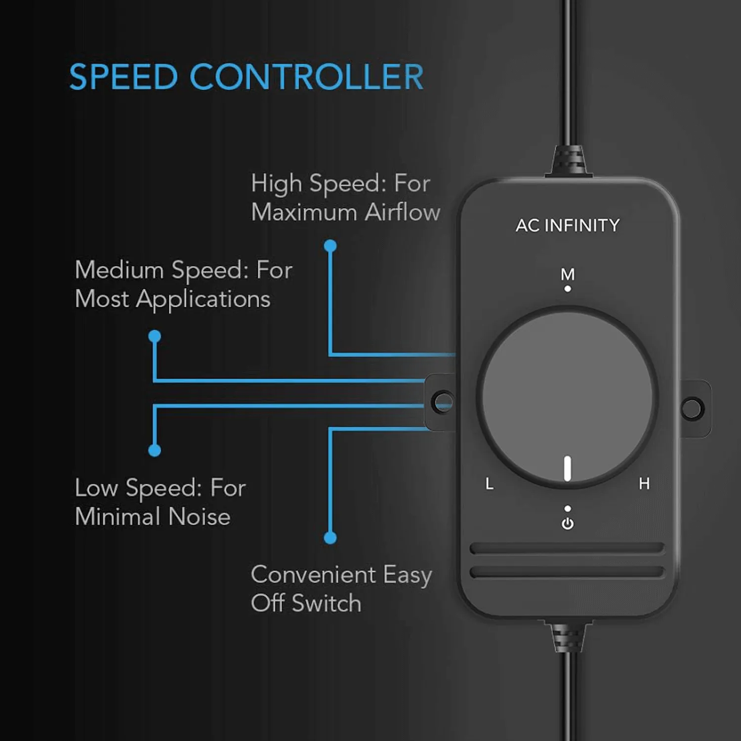 AC Infinity Fan Speed Controller for AC Axial Muffin Fans, Single