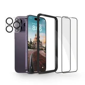 Apple iPhone 14 / Apple iPhone 13 / Apple iPhone 13 Pro 6.1" Screen Protector |Tempered Glass with Lens Protector | 4 Pack | Black