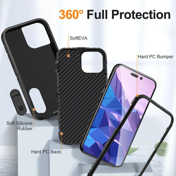 Armoured™ Defend 360 Tough Rugged Case for iPhone 14 Pro Max - Frosted Clear & Orange