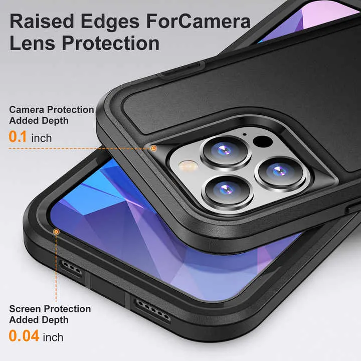 Armoured™ Defend 360 Tough Rugged Case for iPhone 14 Pro Max - Frosted Clear & Orange