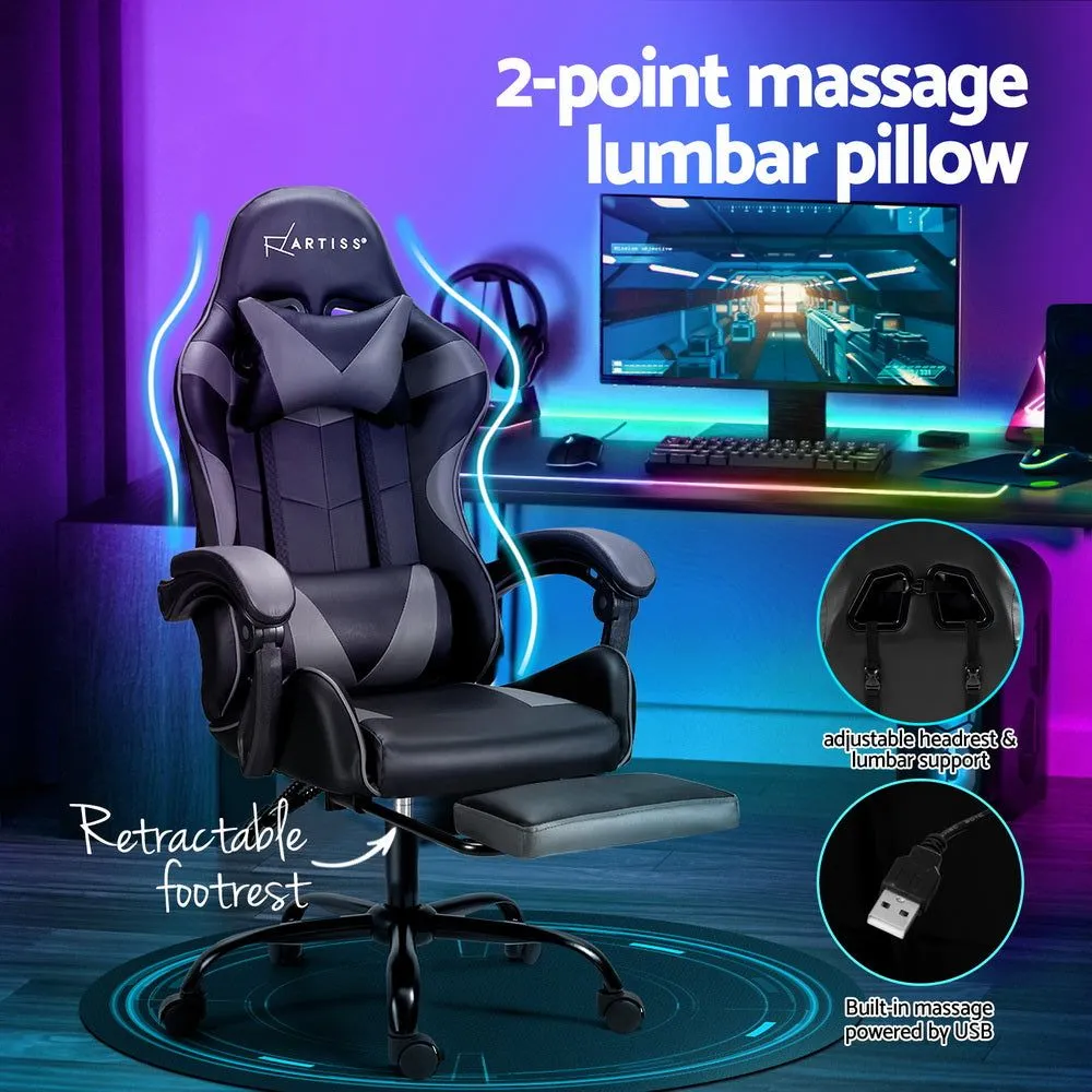 Artiss Two Point Massage Gaming Office Chair Footrest Grey