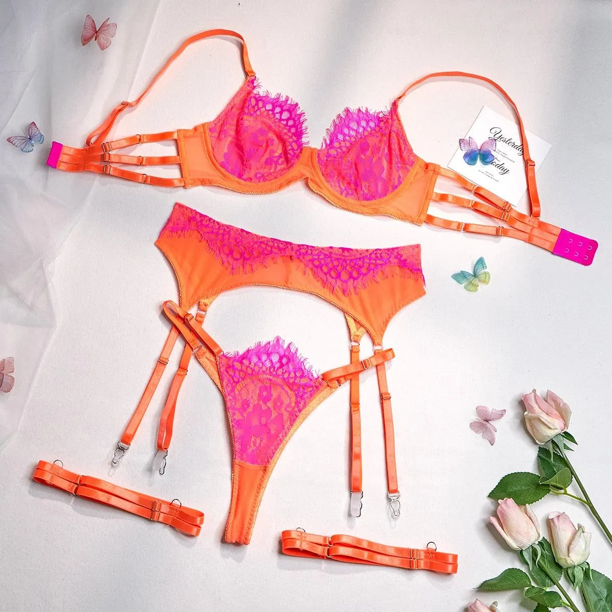 Baddiebox Sensual Lingerie Lace Push Up Delicate Underwear 3-Piece Underwire Exotic Sets Fancy Beautiful Short Skin Care Kits