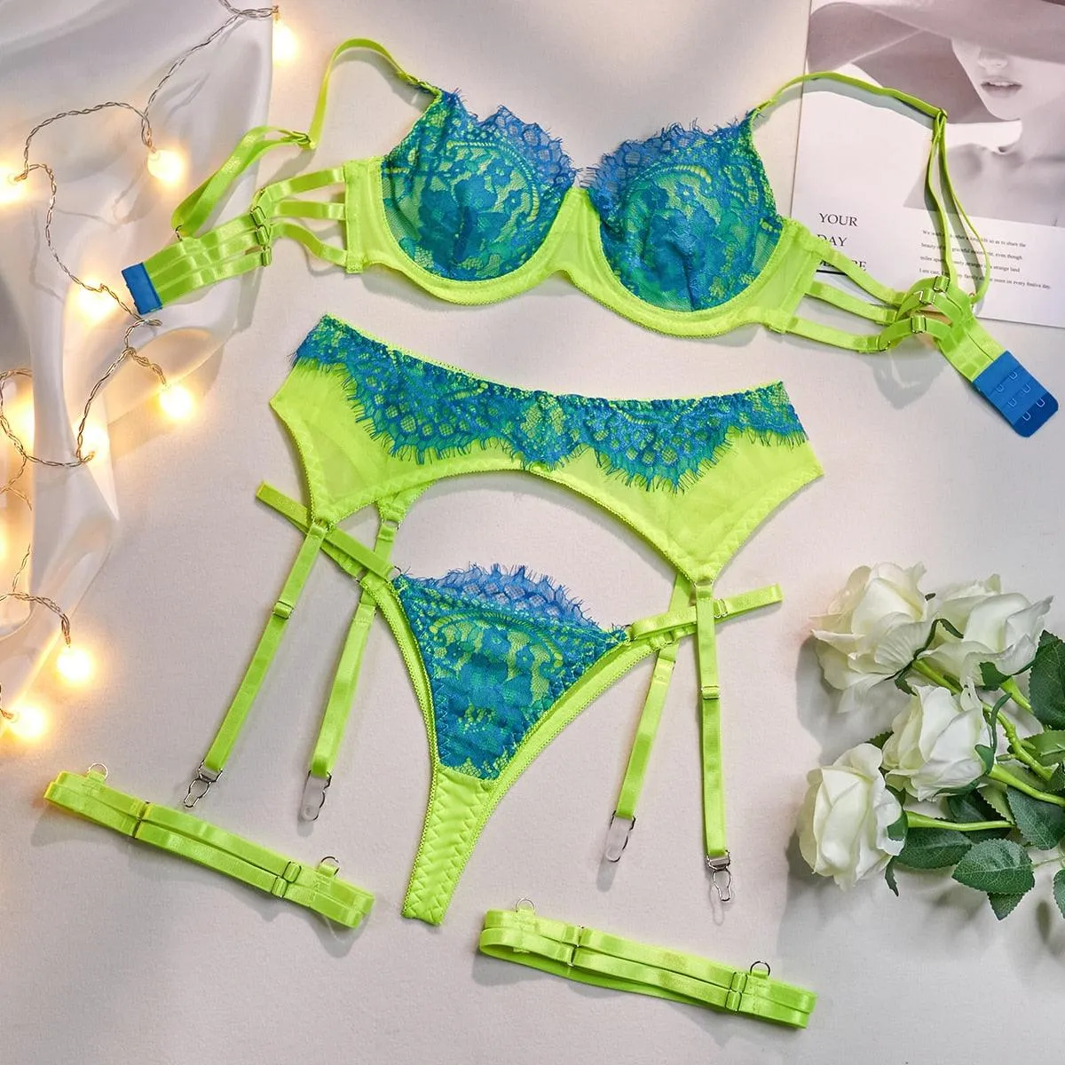 Baddiebox Sensual Lingerie Lace Push Up Delicate Underwear 3-Piece Underwire Exotic Sets Fancy Beautiful Short Skin Care Kits