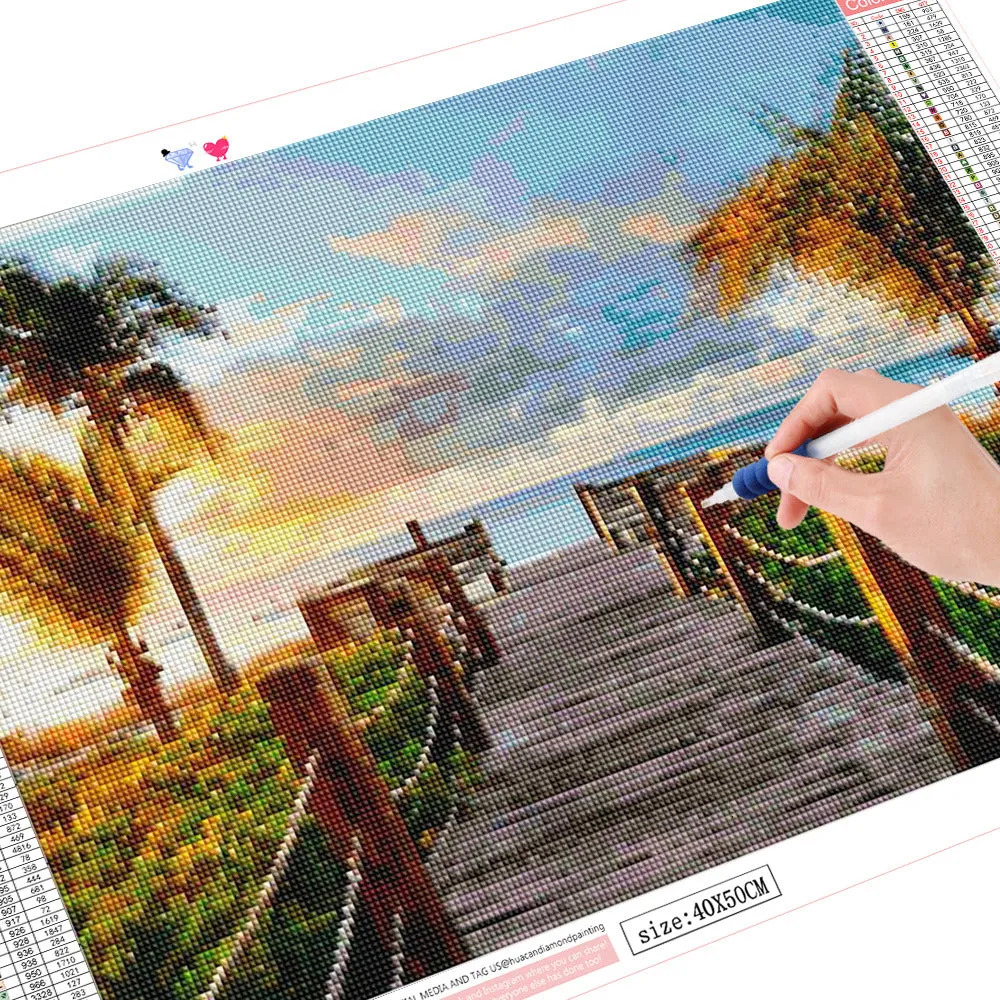 Beautiful Beach Scenery | Scenic Diamond Painting Kit | Full Square/Round Rhinestone Embroidery | Palm Trees Ocean