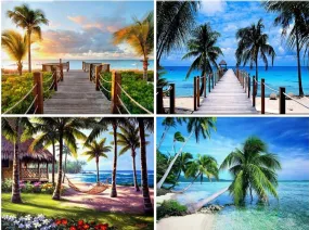 Beautiful Beach Scenery | Scenic Diamond Painting Kit | Full Square/Round Rhinestone Embroidery | Palm Trees Ocean