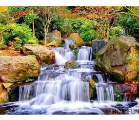 Boulder Waterfall, Nature 5D DIY Diamond Painting Art Kit | Full Square/Round Drill Rhinestone - On Sale