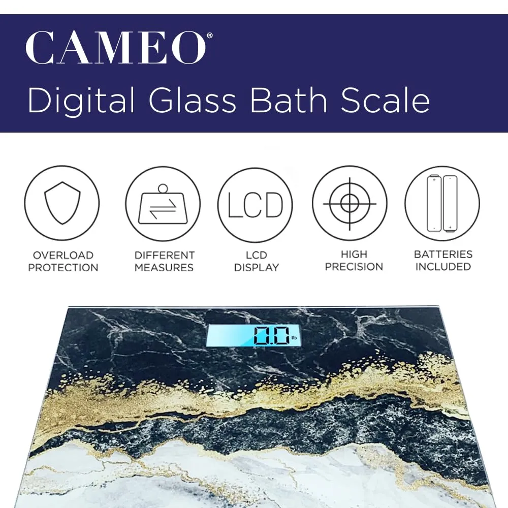 Cameo Bathroom Scale for Body Weight with Large LCD Backlight Display and Tempered Glass, Batteries Included, 400lbs