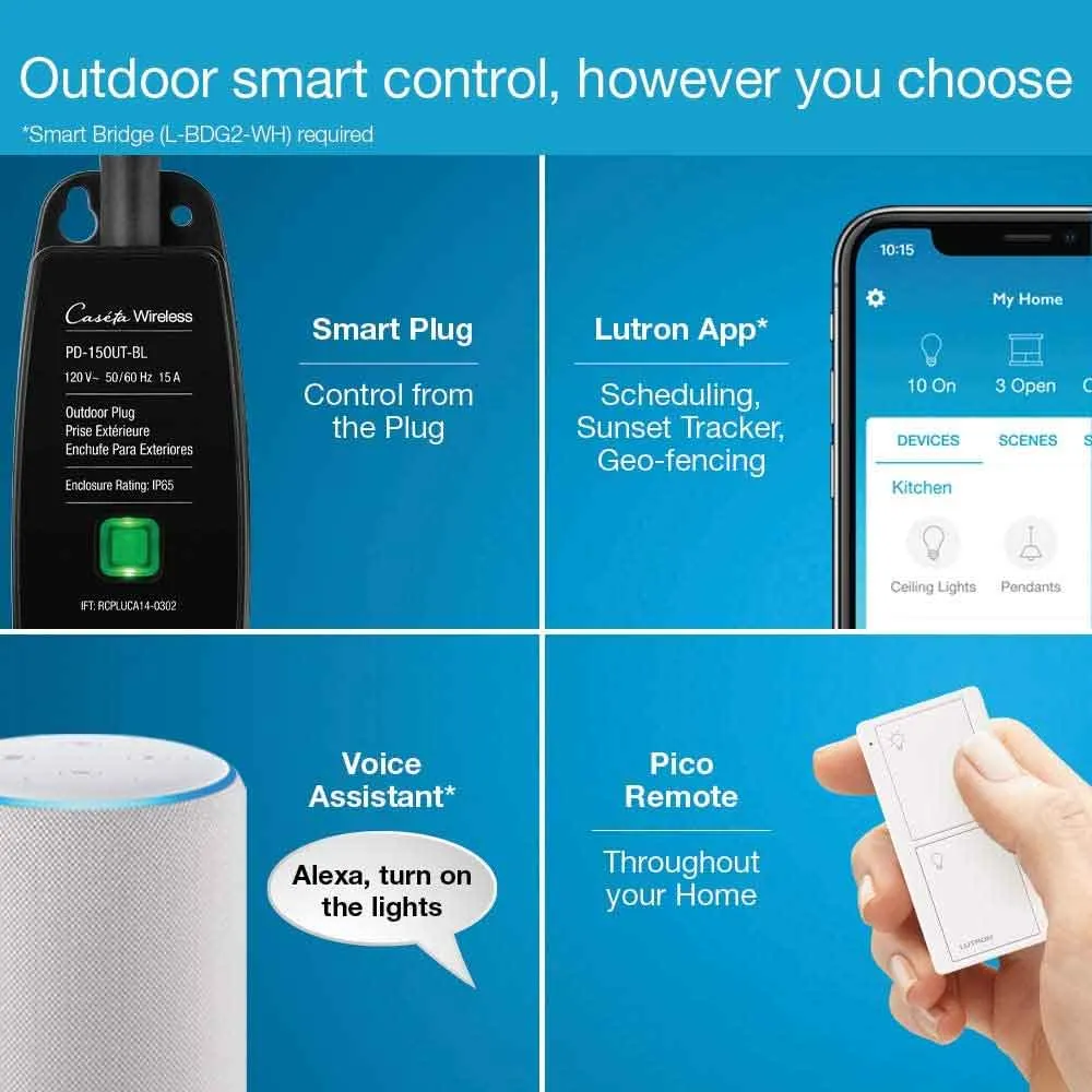 Caseta Wireless 15 Amp Outdoor Smart Plug Black
