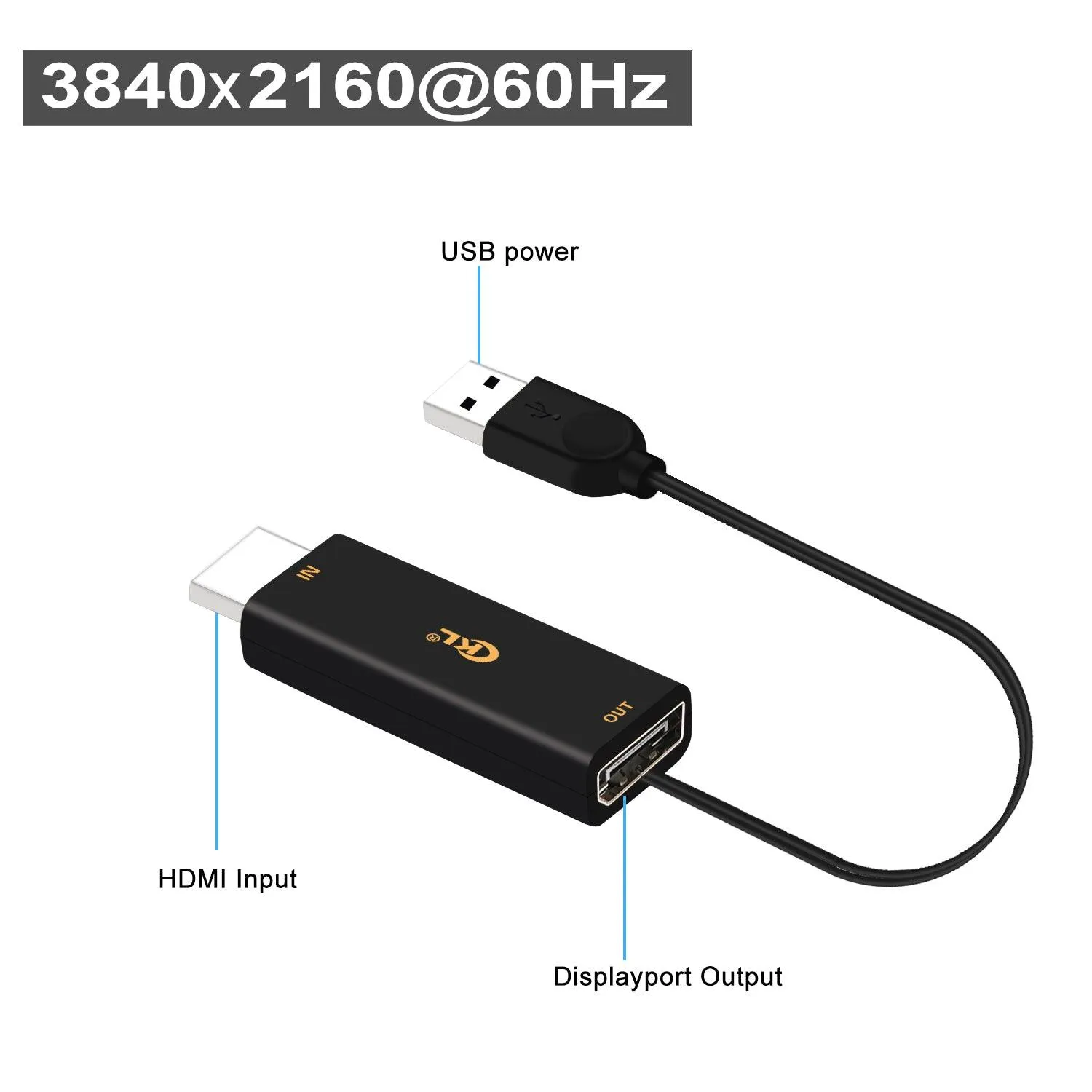 CKL 4Kx2K@60Hz Ultra HD HDMI to DP Adapter with USB Power, HDMI to Displayport Converter Compatible HDCP for CKL KVM Switch, Xbox one, 360, PS4/5, Mac, NS and More