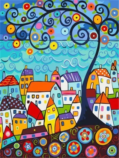 Colorful Abstract Houses, 5D Diamond Painting Landscape Art | Full Square Drill Mosaic -5 Designs