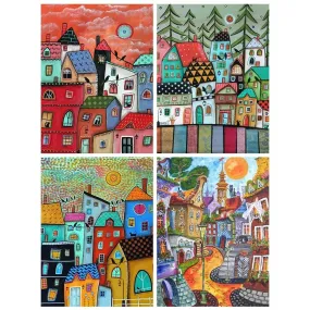 Colorful Abstract Houses, 5D Diamond Painting Landscape Art | Full Square Drill Mosaic -5 Designs
