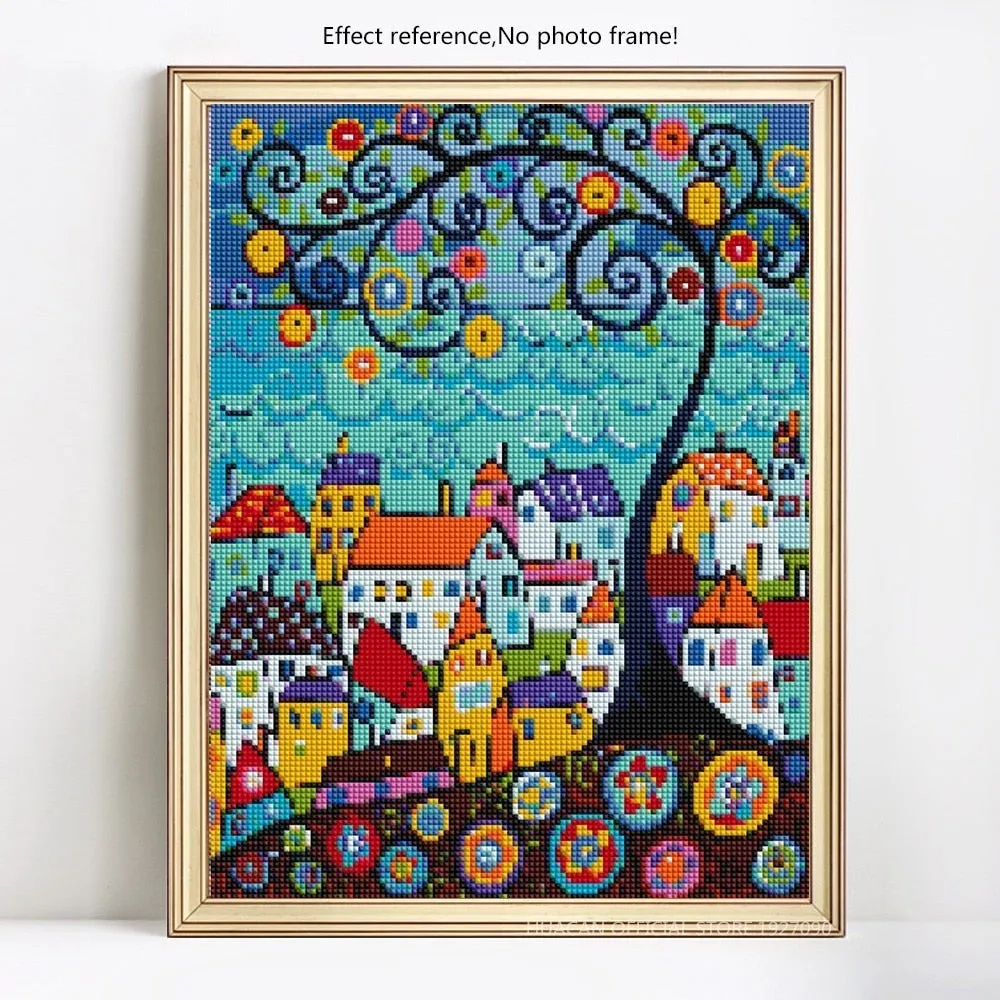 Colorful Abstract Houses, 5D Diamond Painting Landscape Art | Full Square Drill Mosaic -5 Designs