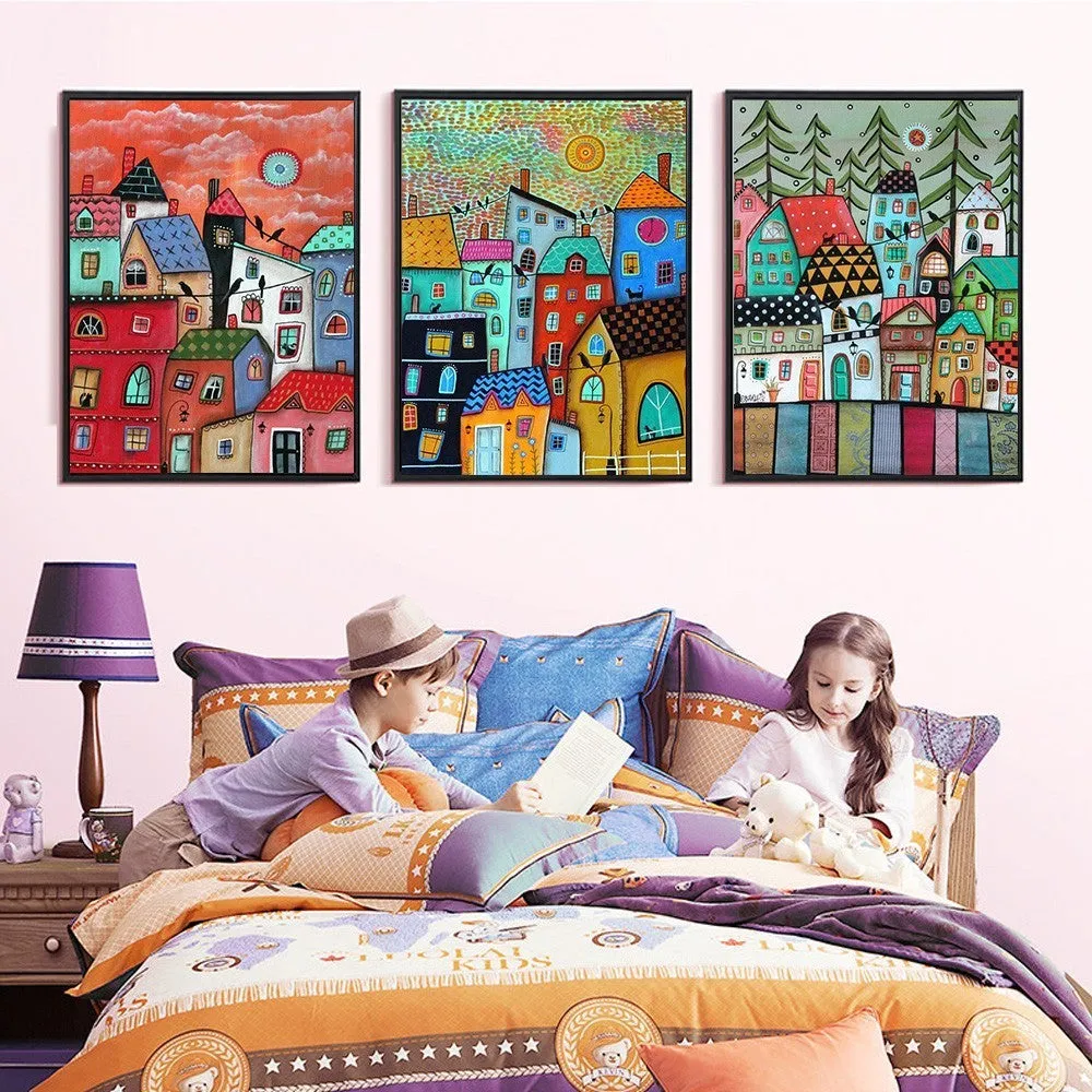 Colorful Abstract Houses, 5D Diamond Painting Landscape Art | Full Square Drill Mosaic -5 Designs
