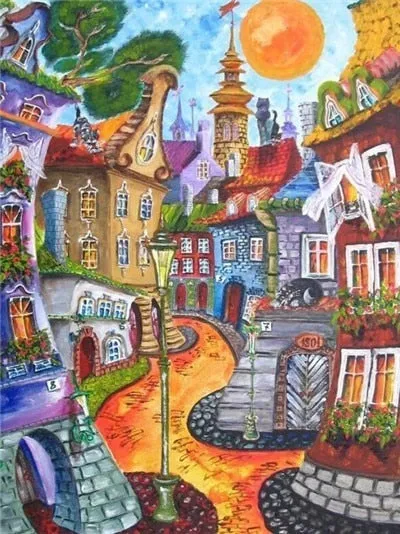 Colorful Abstract Houses, 5D Diamond Painting Landscape Art | Full Square Drill Mosaic -5 Designs