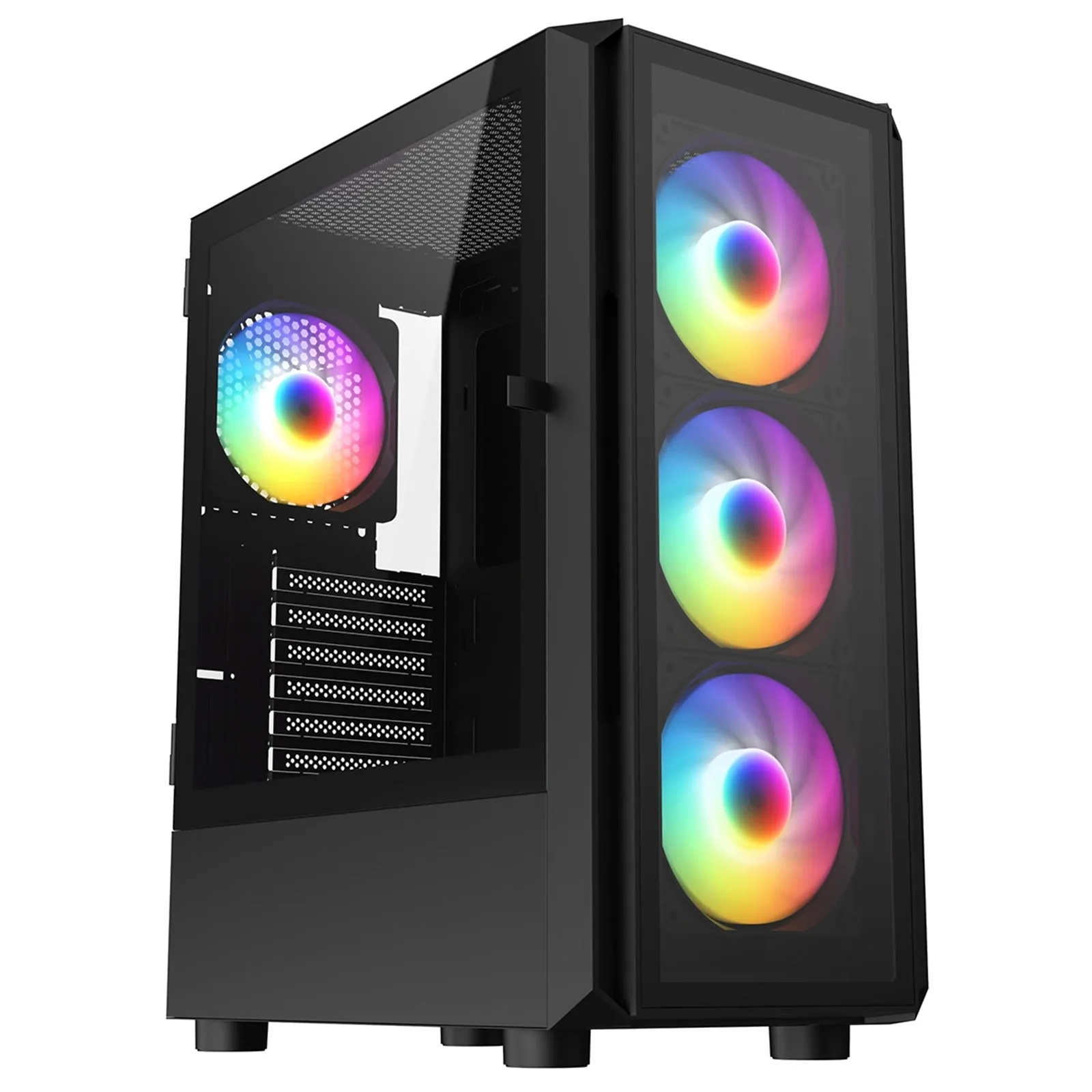 CRONUS Achos V2 Case, Gaming, Black, Mid Tower, 1 x USB 3.0 / 2 x USB 2.0, Tempered Glass Side & Front Window Panels, Addressable RGB LED Fans, ATX, Micro ATX, Mini-ITX