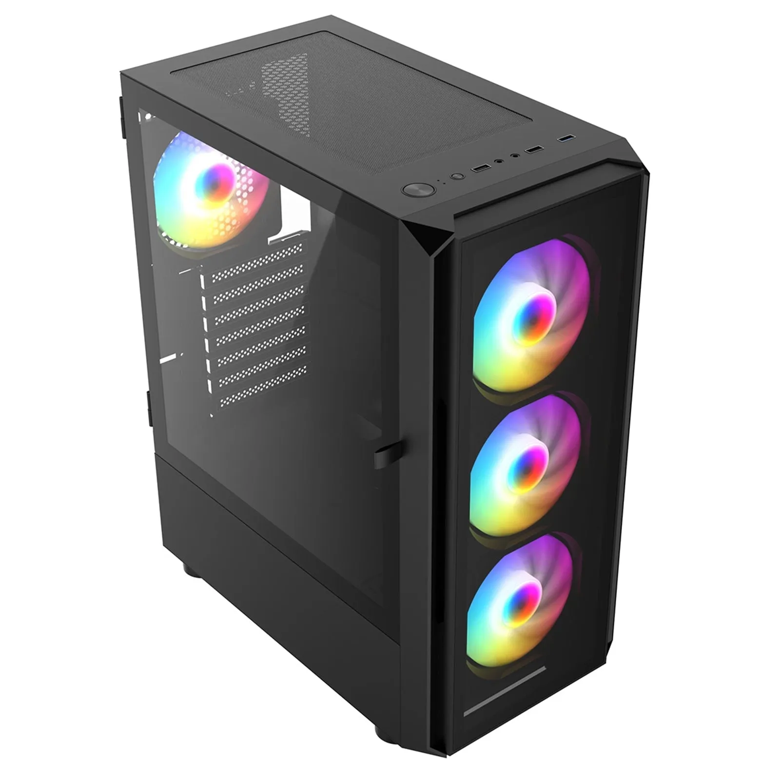 CRONUS Achos V2 Case, Gaming, Black, Mid Tower, 1 x USB 3.0 / 2 x USB 2.0, Tempered Glass Side & Front Window Panels, Addressable RGB LED Fans, ATX, Micro ATX, Mini-ITX