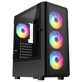 CRONUS Achos V2 Case, Gaming, Black, Mid Tower, 1 x USB 3.0 / 2 x USB 2.0, Tempered Glass Side & Front Window Panels, Addressable RGB LED Fans, ATX, Micro ATX, Mini-ITX