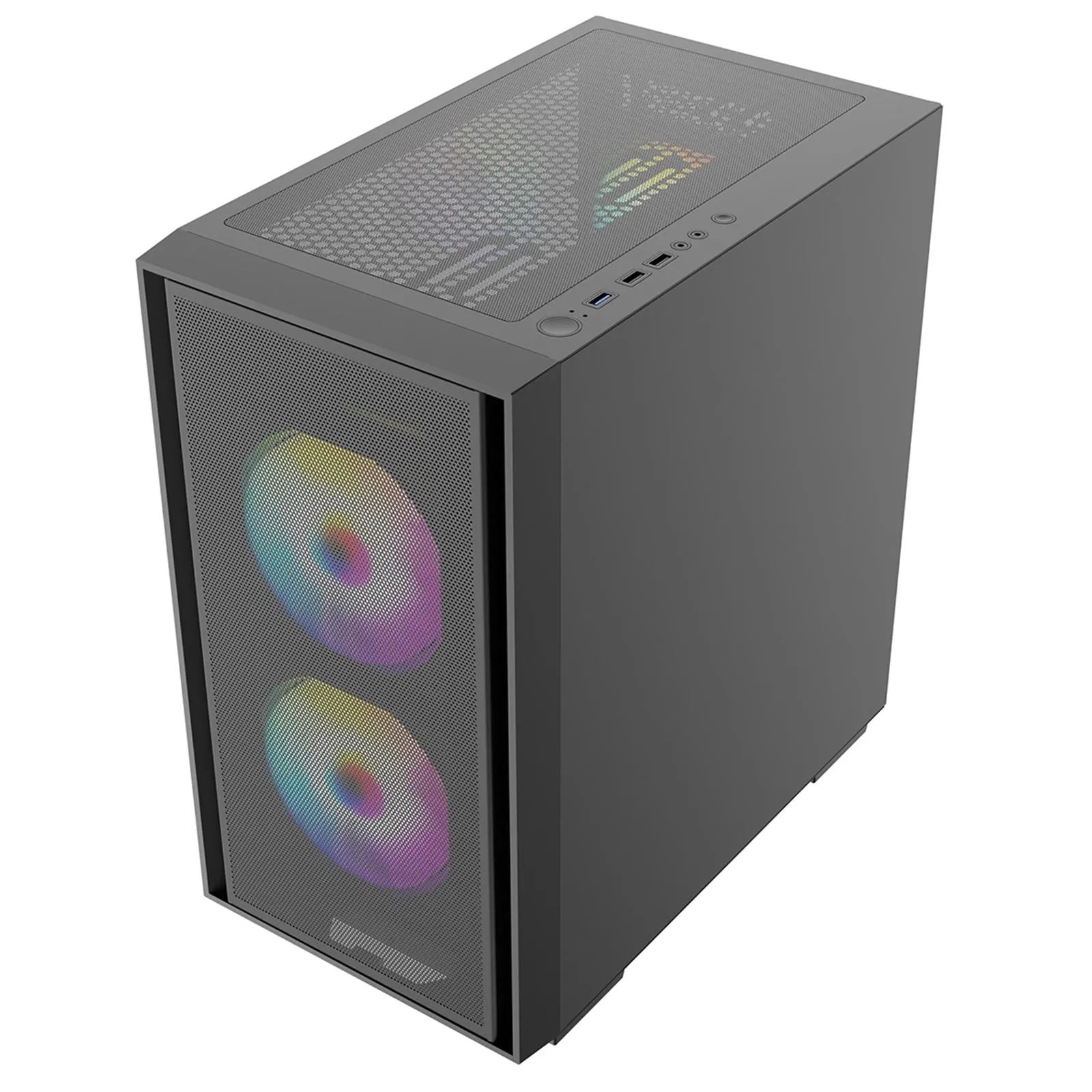 CRONUS Atlas Case, Gaming, Black, Micro Tower, 1 x USB 3.0 / 2 x USB 2.0, Tempered Glass Side Window Panel, Addressable RGB LED Fans, Micro ATX, Mini-ITX