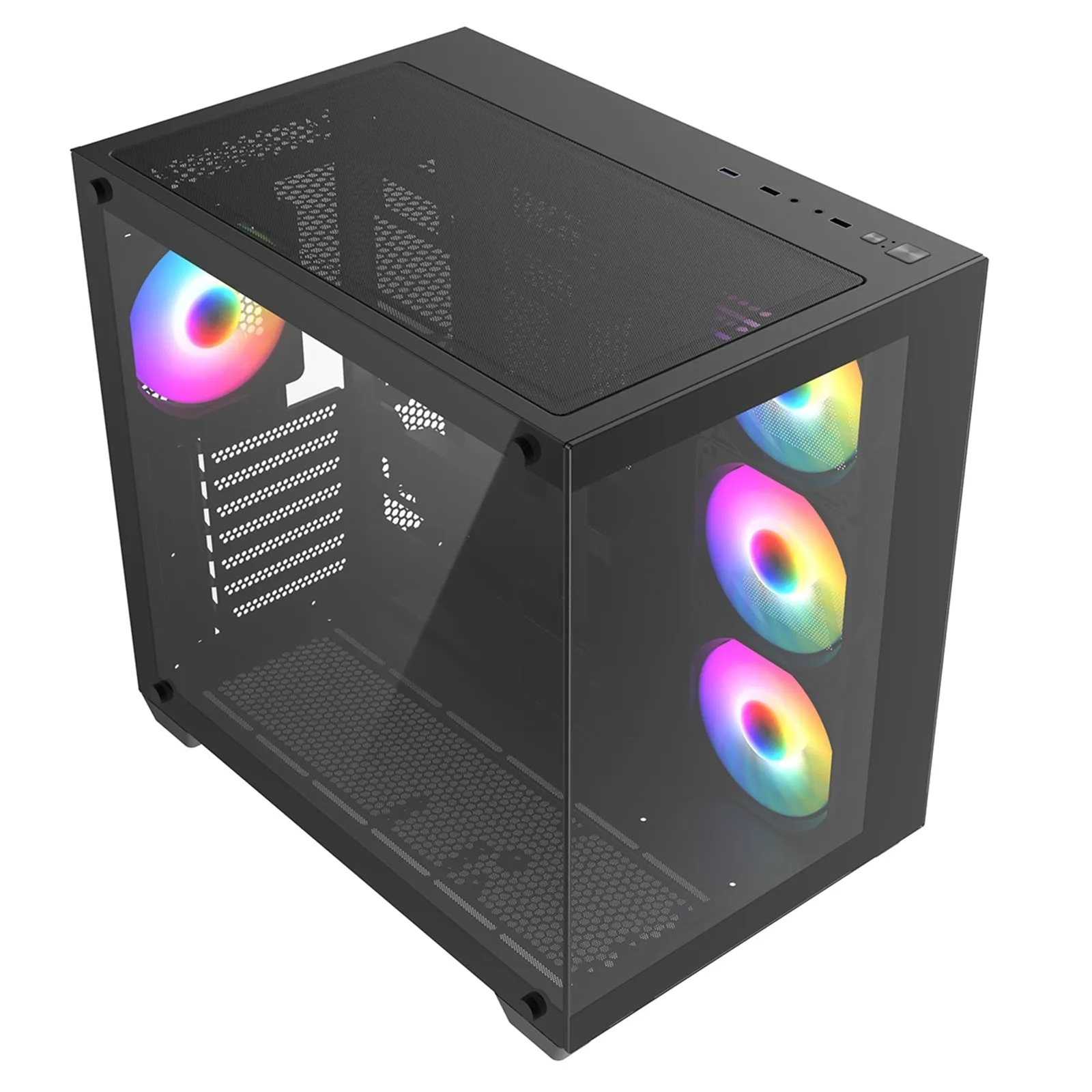 CRONUS Pallas Case, Gaming, Black, Mid Tower, 1 x USB 3.0 / 2 x USB 2.0, Tempered Glass Front & Side Window Panels, Addressable RGB LED Fans, ATX, Micro ATX, Mini-ITX