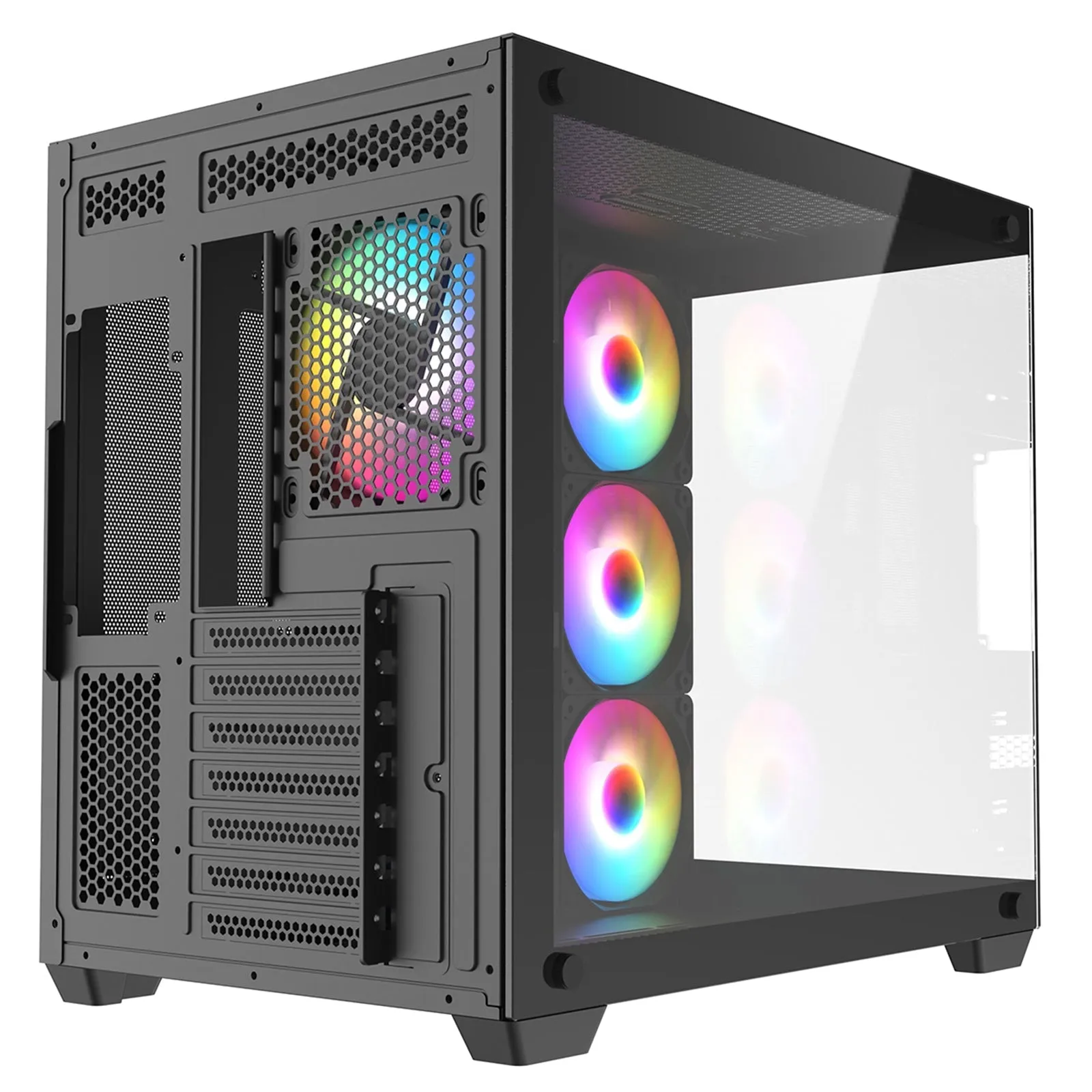 CRONUS Pallas Case, Gaming, Black, Mid Tower, 1 x USB 3.0 / 2 x USB 2.0, Tempered Glass Front & Side Window Panels, Addressable RGB LED Fans, ATX, Micro ATX, Mini-ITX