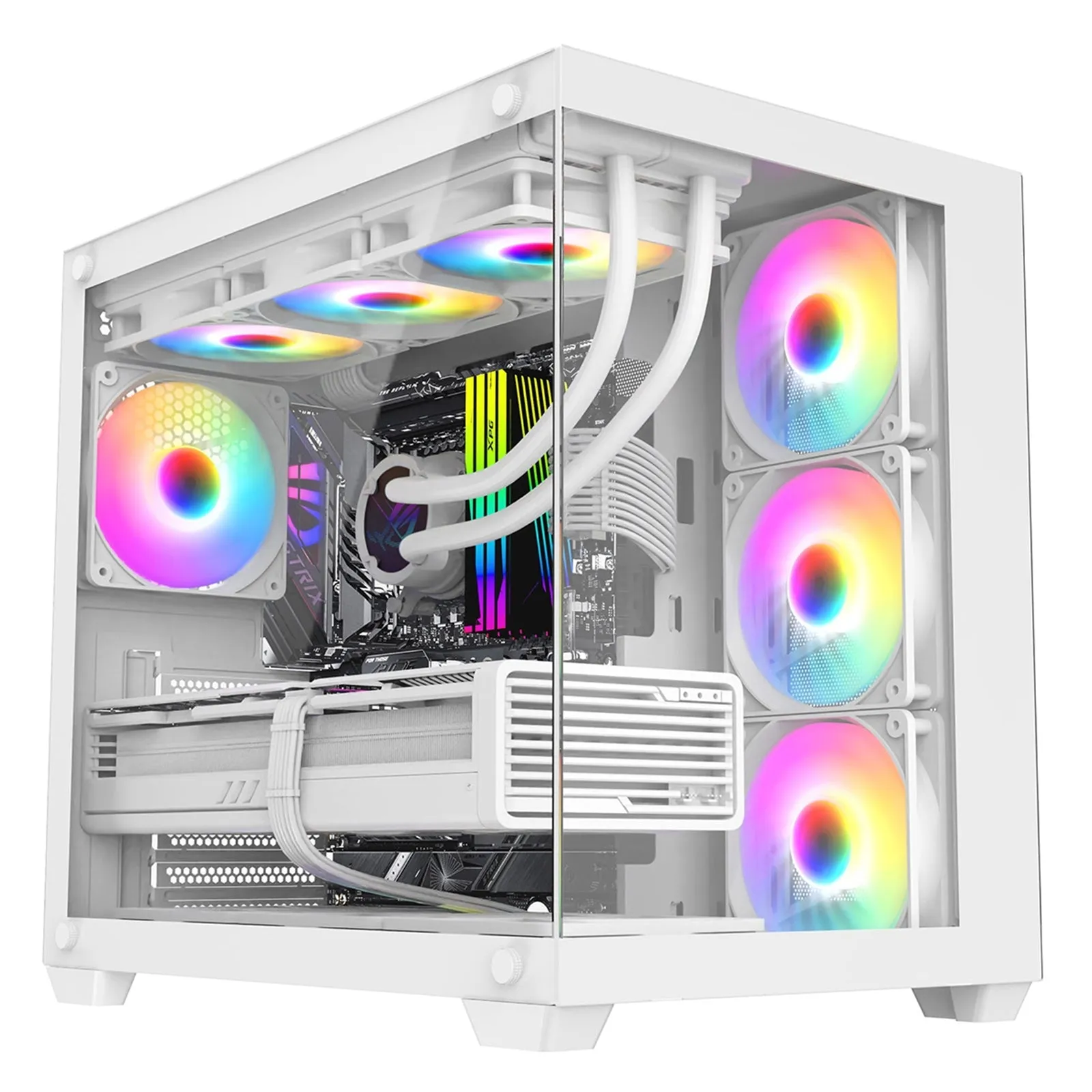 CRONUS Pallas Case, Gaming, White, Mid Tower, 1 x USB 3.0 / 2 x USB 2.0, Tempered Glass Front & Side Window Panels, Addressable RGB LED Fans, ATX, Micro ATX, Mini-ITX