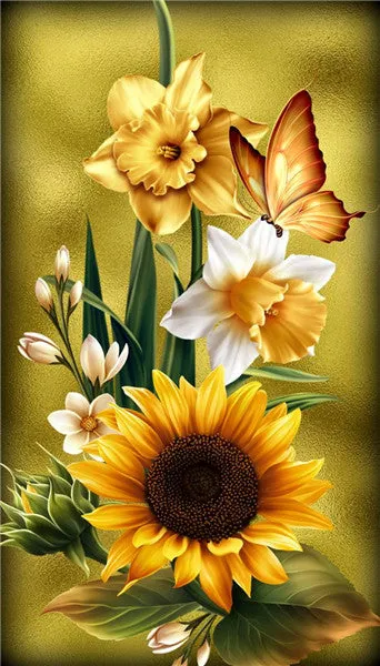 DIY Floral Diamond Painting Kits | Full Round 5D Diamonds | Flower Portrait | Sunflower Daisy Butterfly Bird
