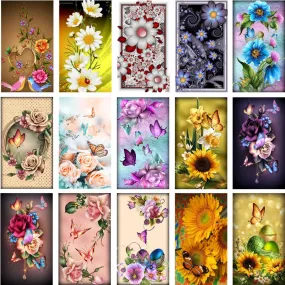 DIY Floral Diamond Painting Kits | Full Round 5D Diamonds | Flower Portrait | Sunflower Daisy Butterfly Bird