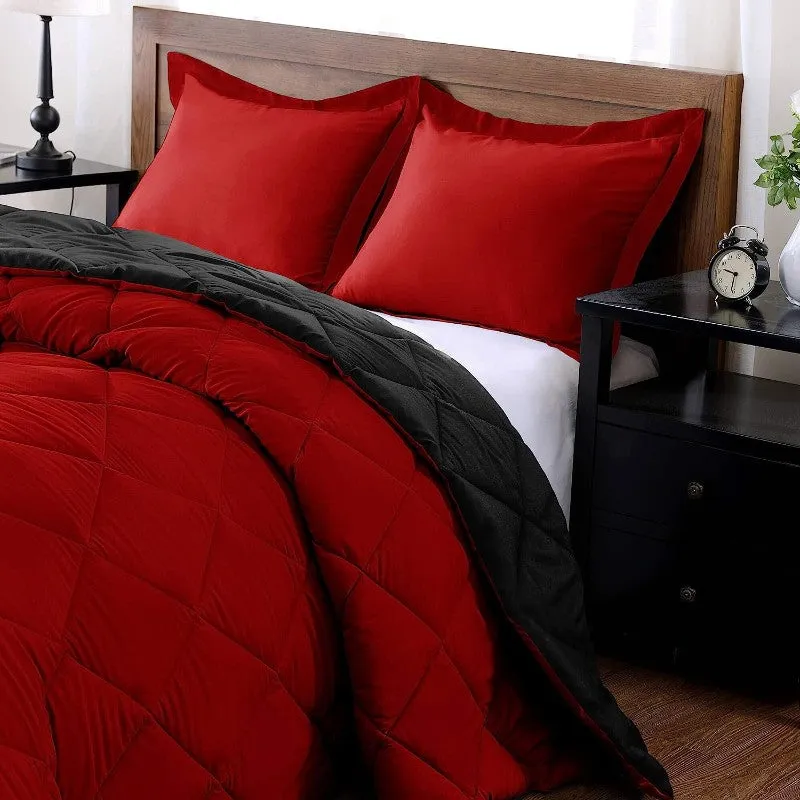 Downluxe Queen 3 Piece Bedding Set, Red/Black
