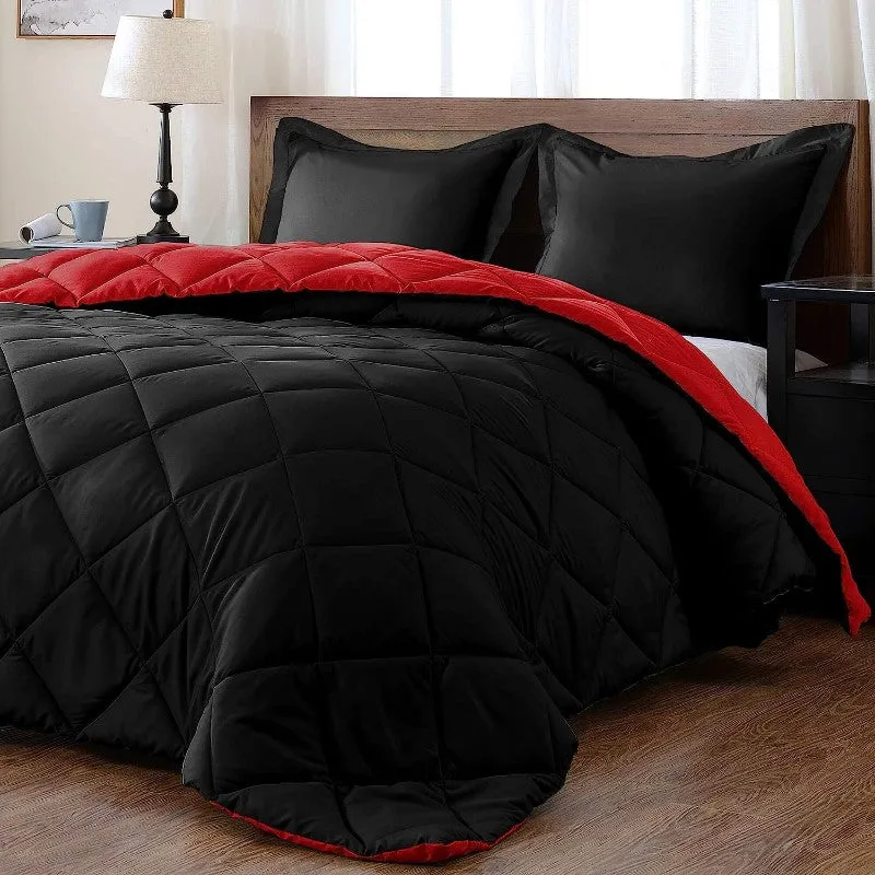 Downluxe Queen 3 Piece Bedding Set, Red/Black