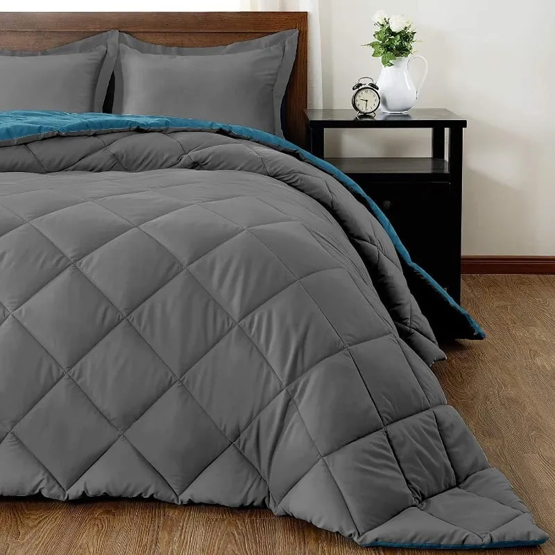 Downluxe Queen 3 Piece Bedding Set, Turquoise/Grey