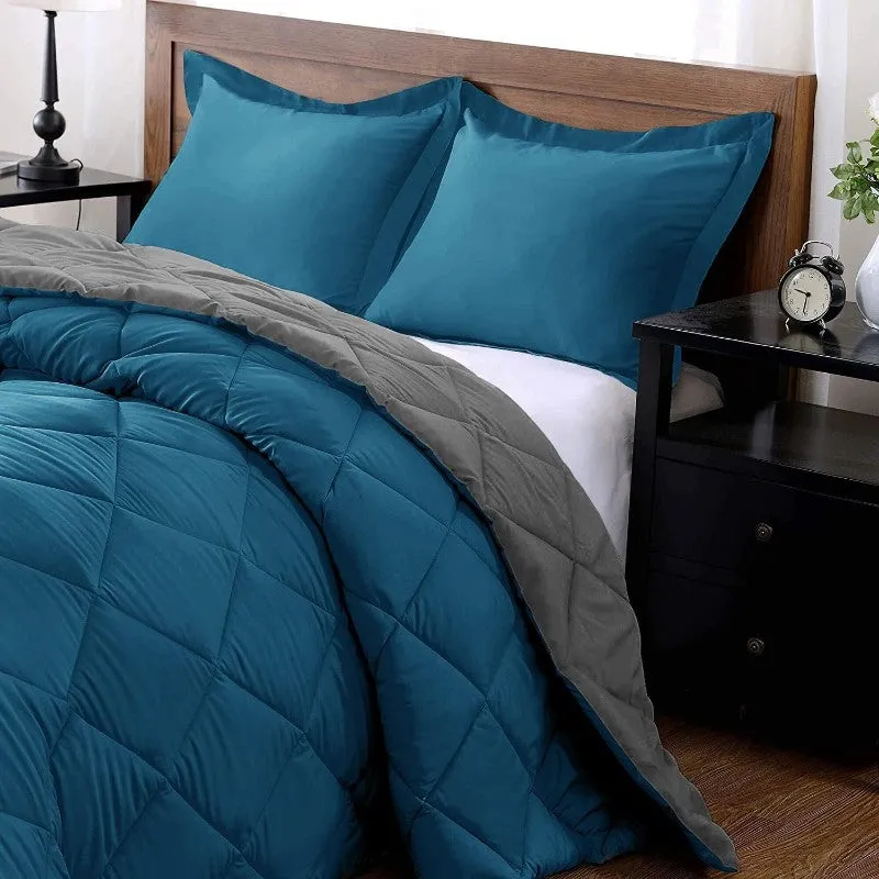 Downluxe Queen 3 Piece Bedding Set, Turquoise/Grey