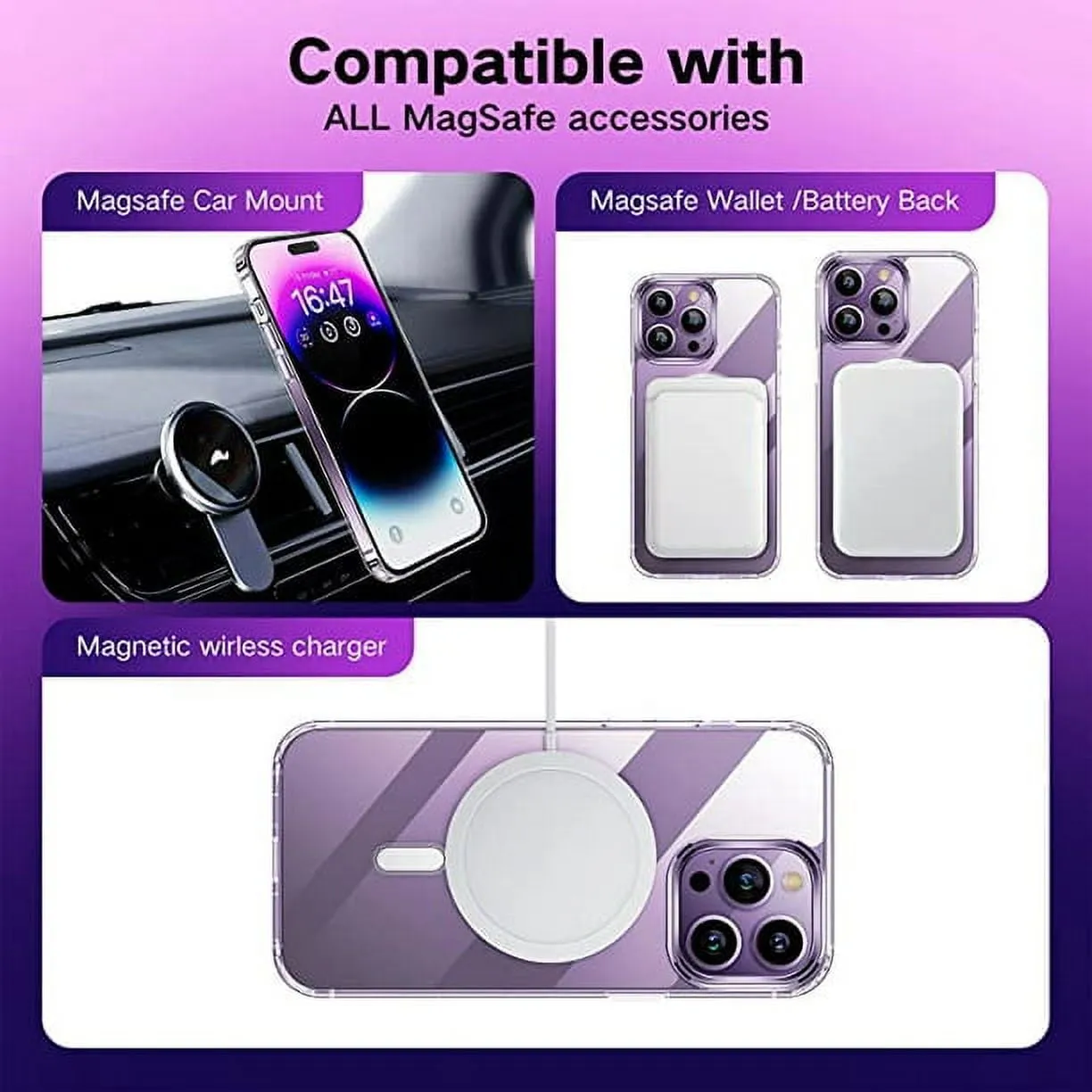 Entronix Case 4 in 1 Bundle Case for Apple iPhone 15 Pro Max Clear Magnetic with 2 Tempered and Camera Lens, Shockproof Transparent Crystal Cover