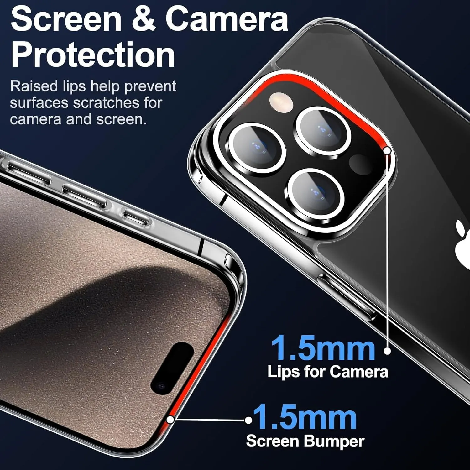 Entronix Case Heavy Duty Transparent Case Designed for Apple iPhone 13 Clear with 2 Screen Protector and Camera Lens, Shockproof Dropproof Slim Case