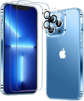 Entronix Case Heavy Duty Transparent Case for Apple iPhone 13 Pro Clear with 2 Screen Protector and 1 Camera Lens, Shockproof Dropproof Slim Case