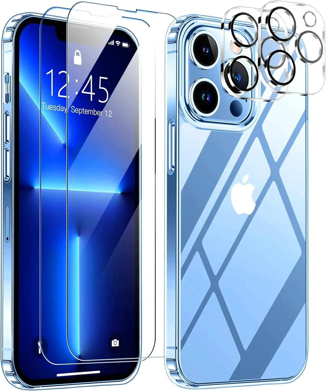 Entronix Case Heavy Duty Transparent Case for Apple iPhone 13 Pro Clear with 2 Screen Protector and Camera Lens, Shockproof Dropproof Slim Case