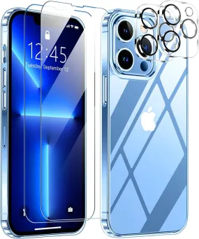 Entronix Case Heavy Duty Transparent Case for Apple iPhone 13 Pro Max Clear with 2 Screen Protector and Camera Lens, Shockproof Dropproof Slim Case