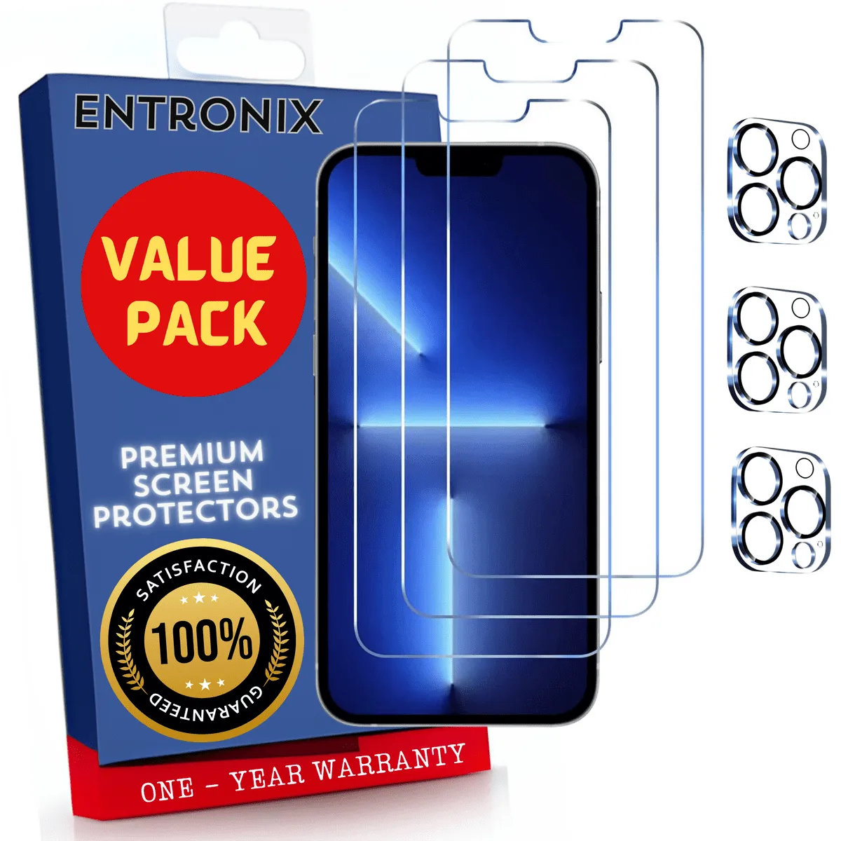 Entronix Case Screen Protector Bundle with Camera Cover Designed for Apple iPhone 12 Pro Max Clear 9H Hardness,Bubble Free Easy Install, 3 PACK