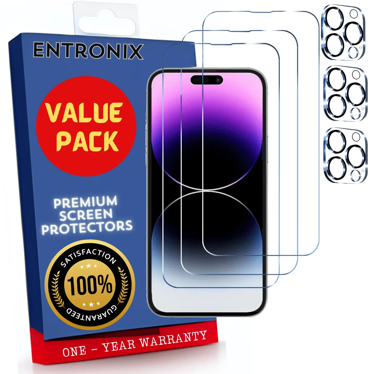 Entronix Case Screen Protector Bundle with Camera Cover Designed for Apple iPhone 14 Pro Clear 9H Hardness,Bubble Free Easy Install, 3 PACK