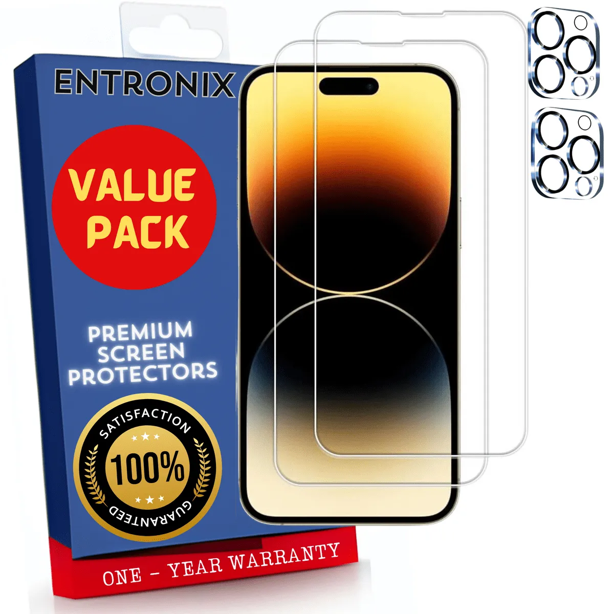 Entronix Case Screen Protector Bundle with Camera Cover for Apple iPhone 15 Pro Max Clear Built Anti Scratch, Bubble Free Easy Install,2 PACK
