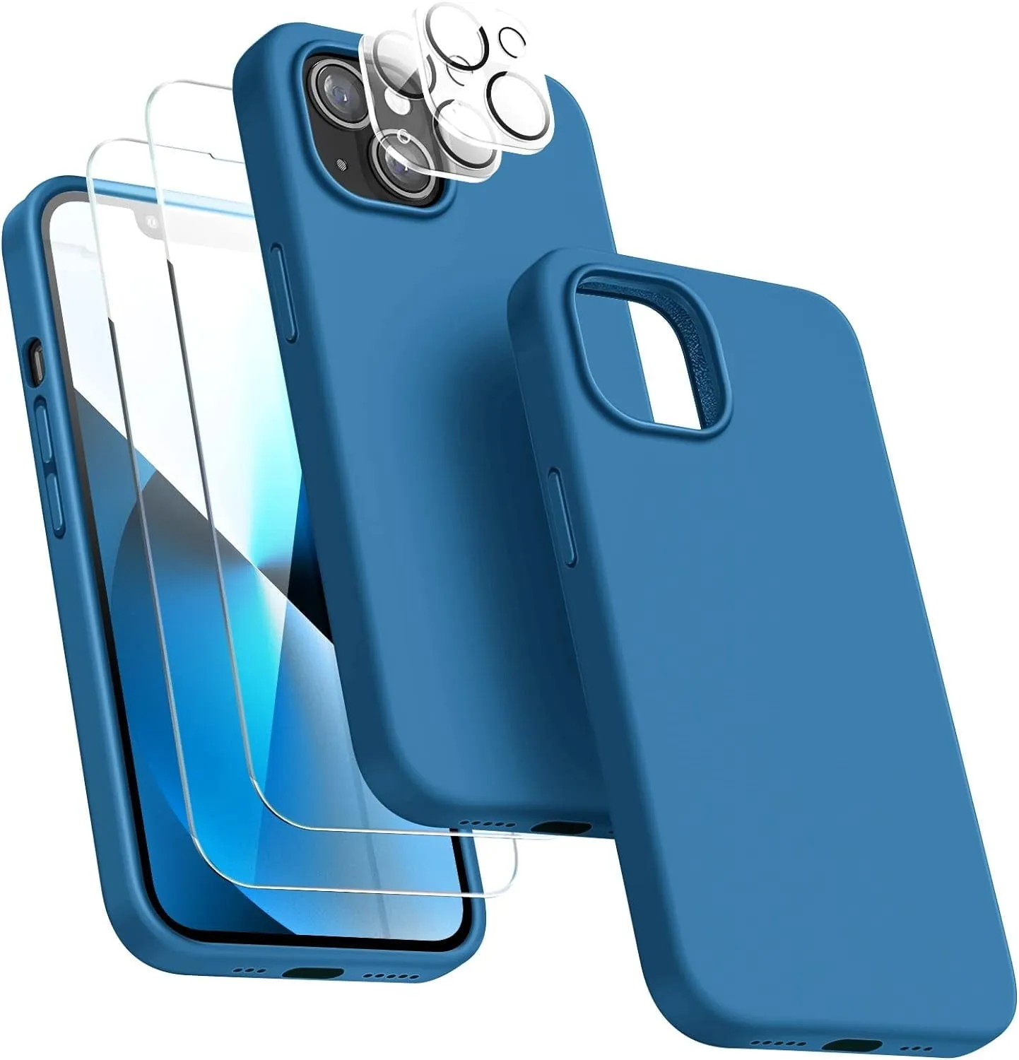 Entronix Case Silicone Case Designed for Apple iPhone 15 Liquid Silicone Case, 5 in 1 Bundle Case with 2 Clear Tempered Glass and 2 Camera Lens