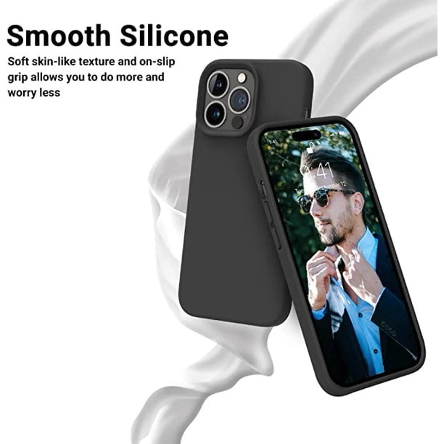 Entronix Case Silicone Case Designed for Apple iPhone 15 Liquid Silicone Case, 5 in 1 Bundle Case with 2 Clear Tempered Glass and 2 Camera Lens