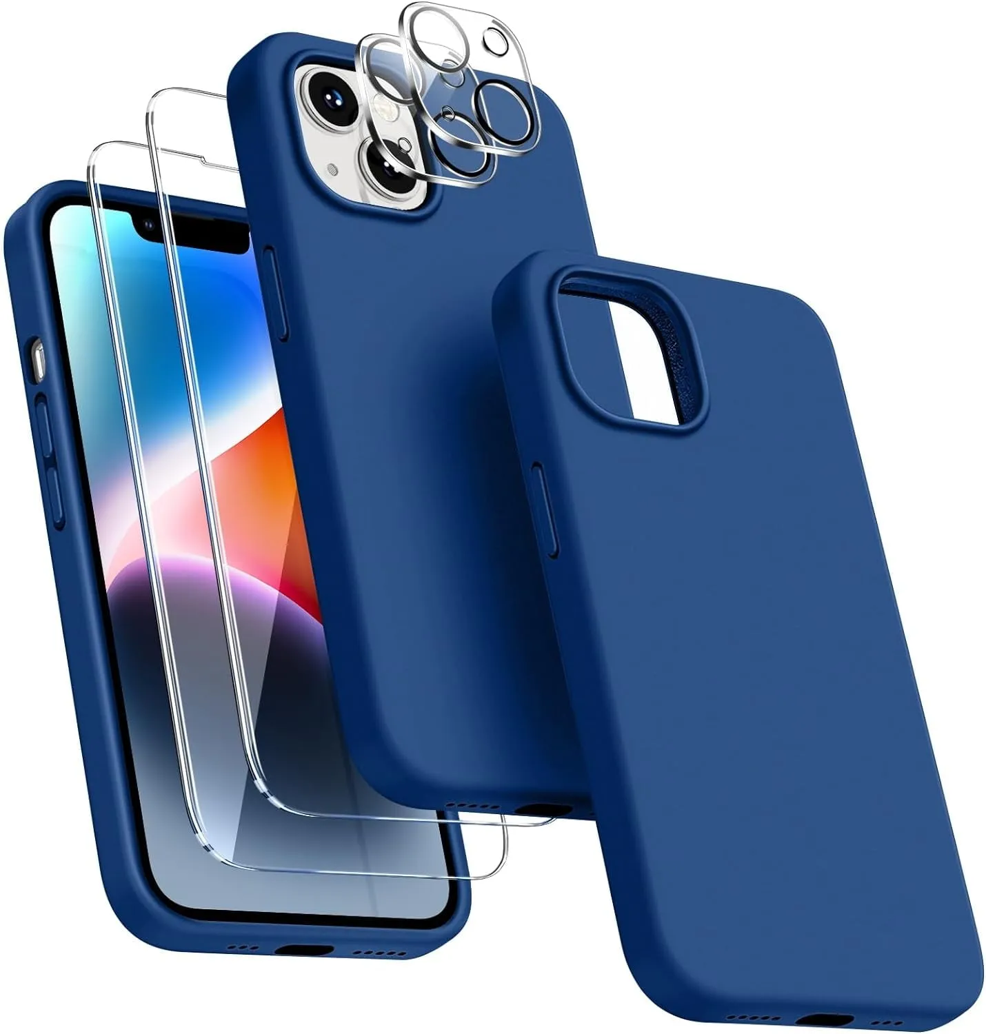 Entronix Case Silicone Case Designed for Apple iPhone 15 Liquid Silicone Case, 5 in 1 Bundle Case with 2 Clear Tempered Glass and 2 Camera Lens