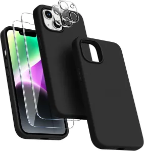 Entronix Case Silicone Case Designed for Apple iPhone 15 Liquid Silicone Case, 5 in 1 Bundle Case with 2 Clear Tempered Glass and 2 Camera Lens