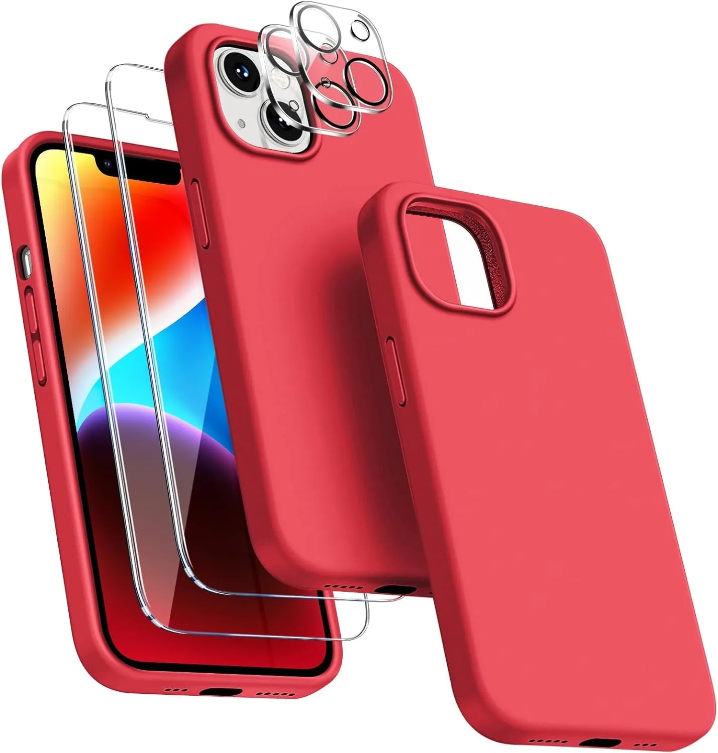 Entronix Case Silicone Case Designed for Apple iPhone 15 Liquid Silicone Case, 5 in 1 Bundle Case with 2 Clear Tempered Glass and 2 Camera Lens